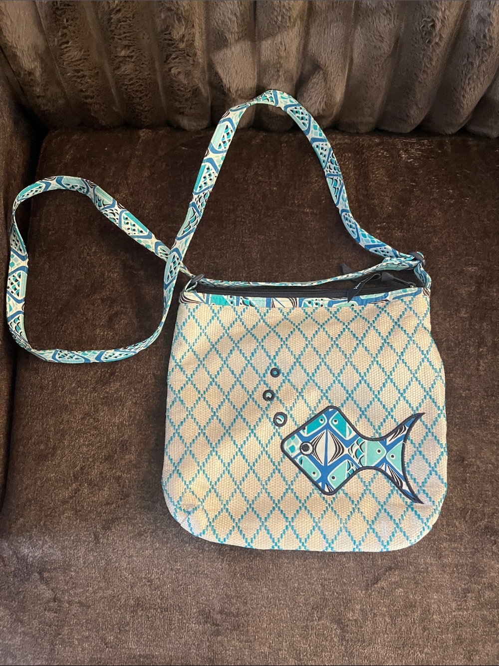 Vera Bradley Teal and Blue Fish Motif Crossbody Bag - Picture 1 of 5